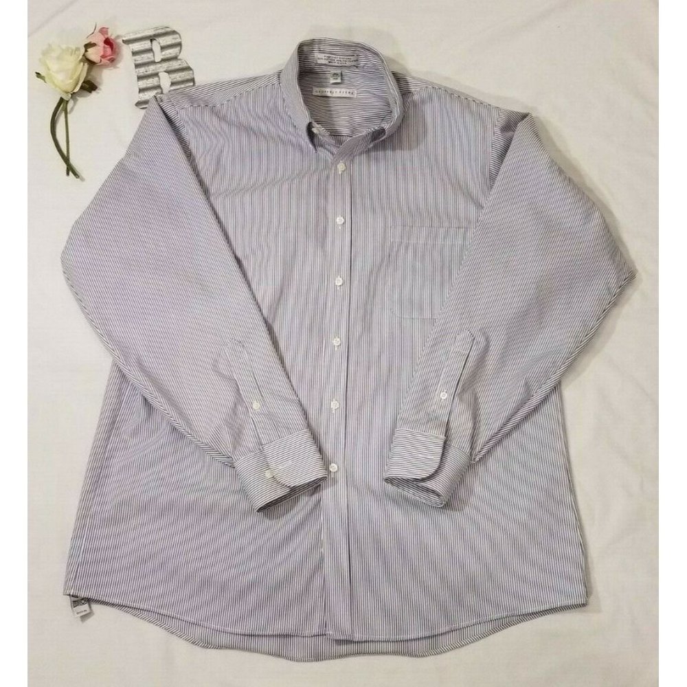 Geoffrey Beene Men's 16.5 34/35 Wrinkle Free Blue and White Pin Stripe Shirt